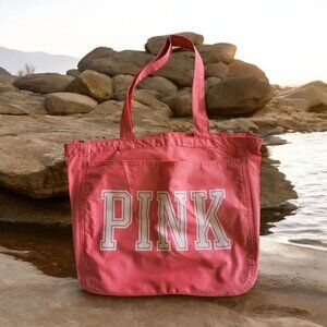 Victoria's Secret Pink Coral Canvas Zipper Tote Dual Handles